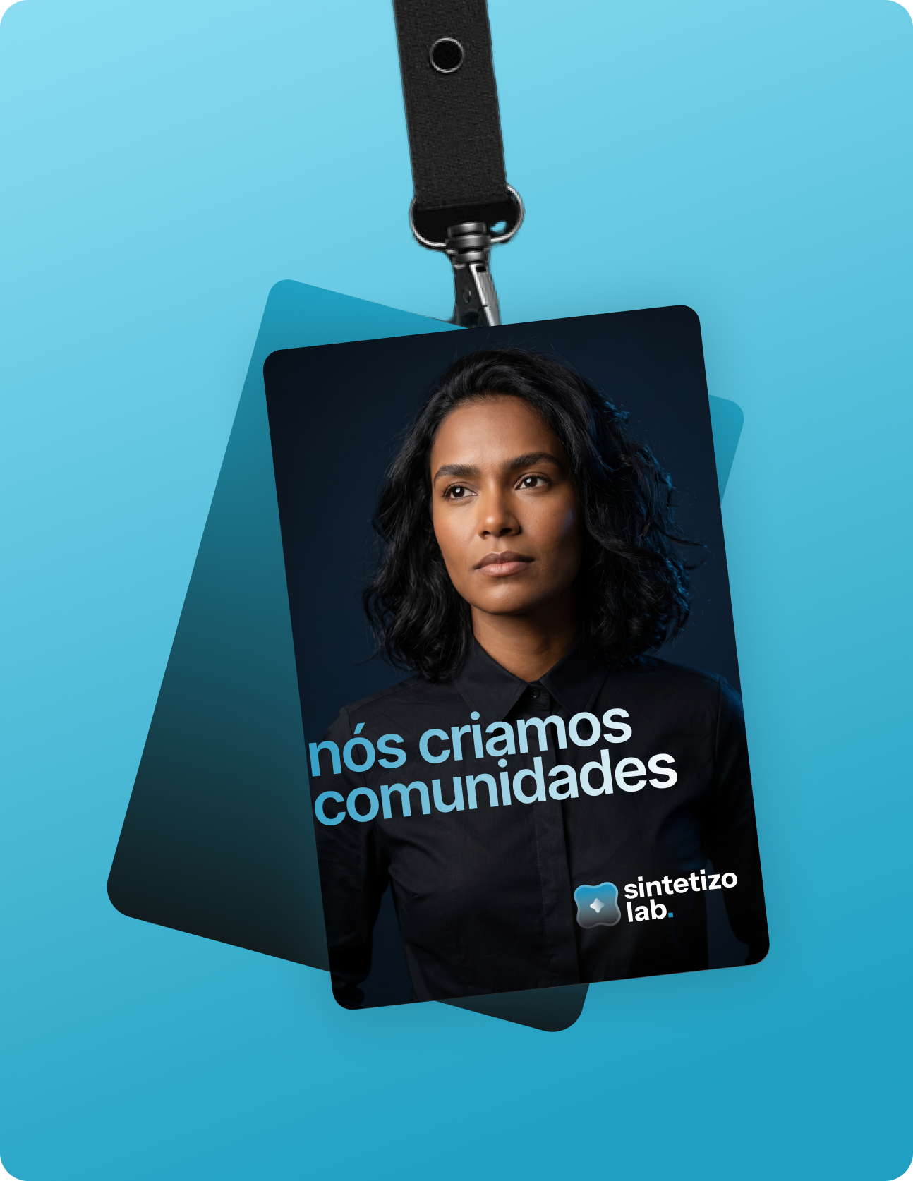 Crachá do Sintetizo Lab com a frase nós criamos comunidades